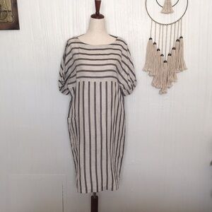 Eileen Fisher linen organic cotton striped dress blue natural XS nautical resort